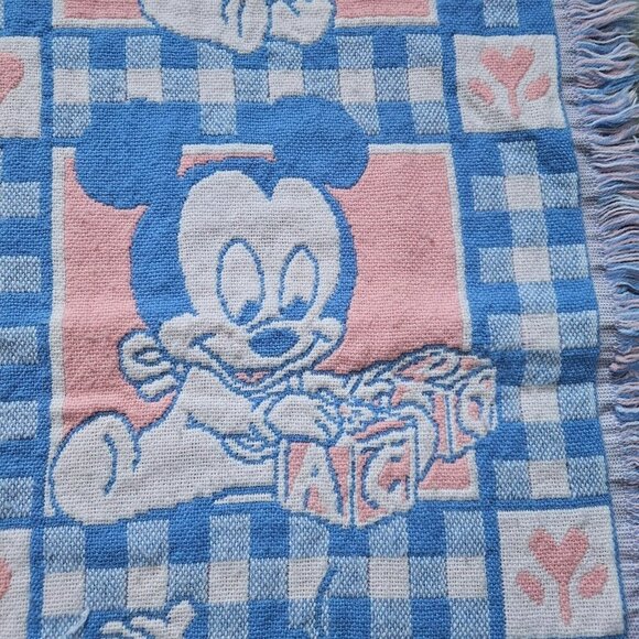 Disney Woven Knit Baby Blanket Mickey Mouse Minnie Donald Duck Pluto Vintage - Picture 5 of 14